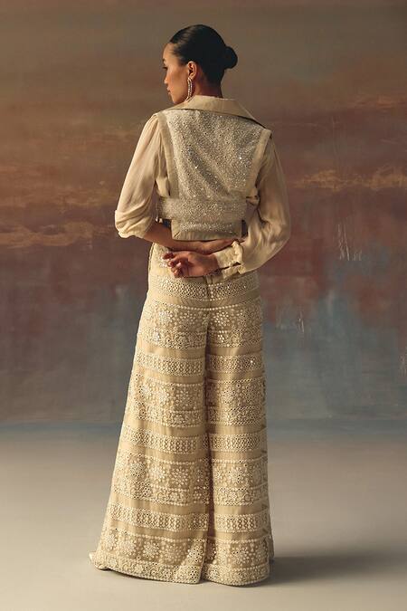 Shop_Twenty Nine_Ivory Net Mirrors Palazzo _at_Aza_Fashions