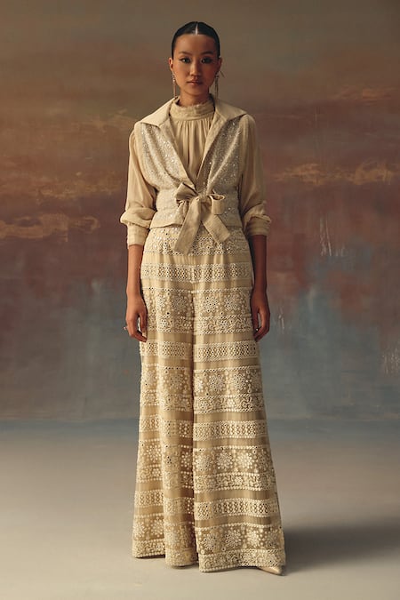 Shop_Twenty Nine_Ivory Net Mirrors Palazzo _Online_at_Aza_Fashions