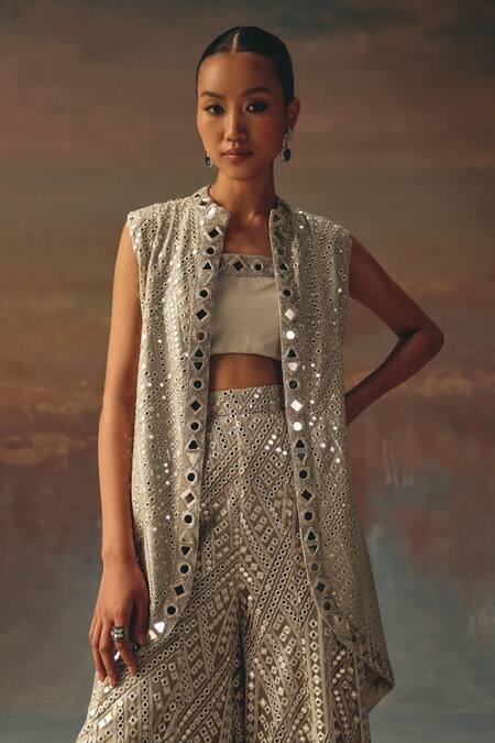 Twenty Nine_Silver Georgette Sequins Flared Sharara _at_Aza_Fashions