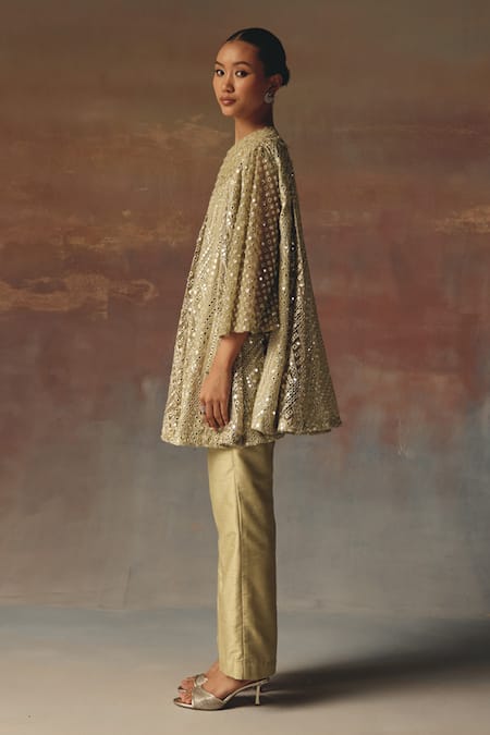 Twenty Nine_Green Dupion Sage Dupian Straight Pant _Online_at_Aza_Fashions