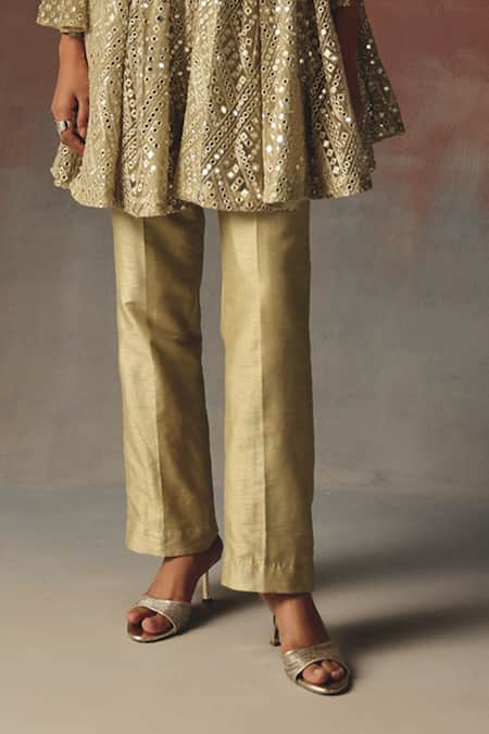 Buy_Twenty Nine_Green Dupion Sage Dupian Straight Pant _Online_at_Aza_Fashions