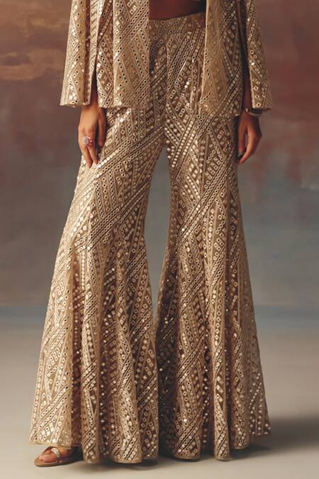 Buy_Twenty Nine_Gold Net Sequins Designer Bootcut Pant 