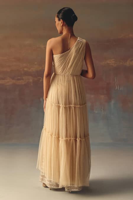 Twenty Nine Peach One Shoulder Anarkali Dress 