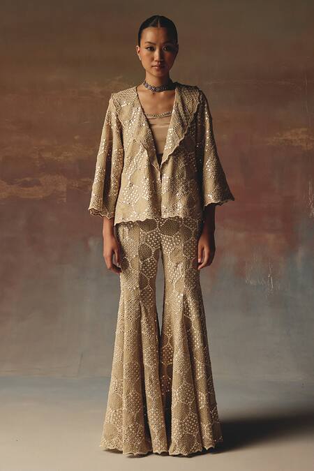 Shop Twenty Nine Gold Georgette Embroidery Scallop Blazer Online at Aza Fashions Shop_Twenty Nine_Gold Georgette Embroidery Scallop Blazer _Online_at_Aza_Fashions