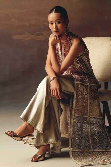 Buy_Twenty Nine_Multi Color Net Embroidery V-neck Long Multicolor Designer Jacket _Online_at_Aza_Fashions