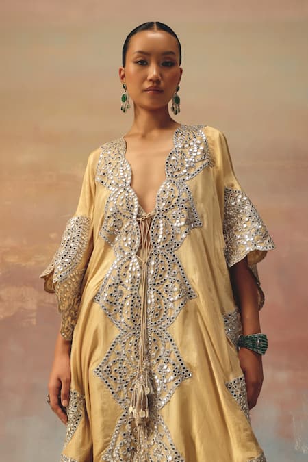 Buy Twenty Nine Gold Tissue, Organza Sequins, Beads Round Neck Embellished Kaftaan Online at Aza Fashions Buy_Twenty Nine_Gold Tissue, Organza Sequins, Beads Round Neck Embellished Kaftaan _Online_at_Aza_Fashions