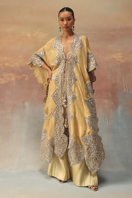 Shop_Twenty Nine_Gold Brocade Sequins, Embroidery Designer Palazzo _Online_at_Aza_Fashions