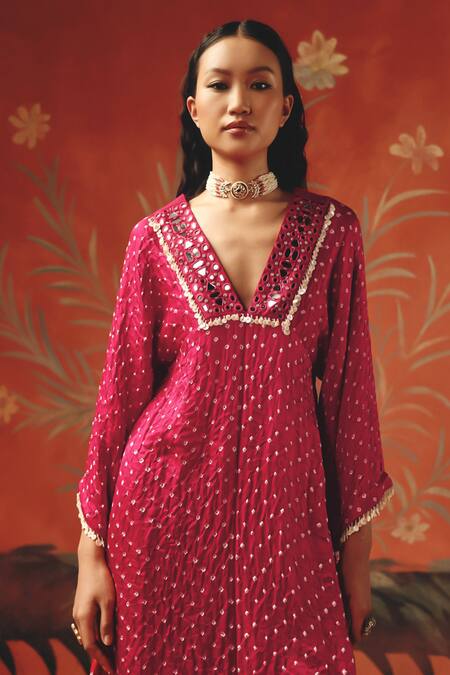 Twenty Nine_Red Chanderi Mirrors, Embroidery Wild Berry Palazzo _at_Aza_Fashions