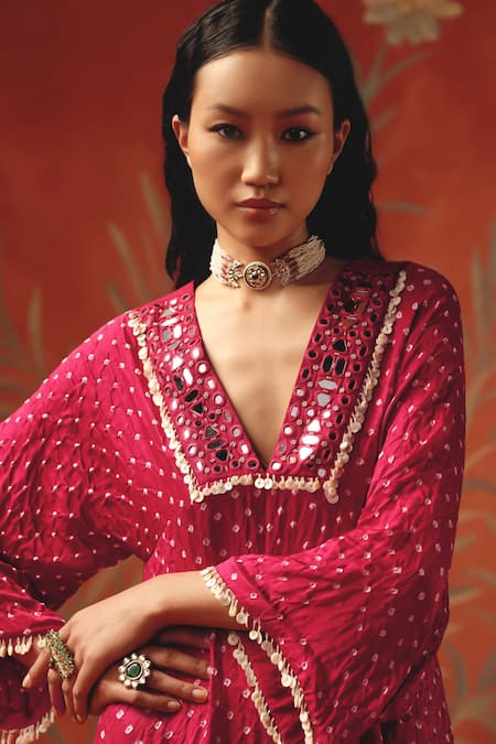 Buy_Twenty Nine_Red Chanderi Mirrors, Embroidery Wild Berry Palazzo 