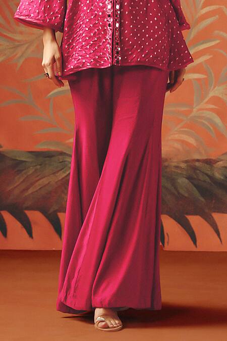 Twenty Nine_Red Linen Wild Berry Bootcut Pant _Online_at_Aza_Fashions