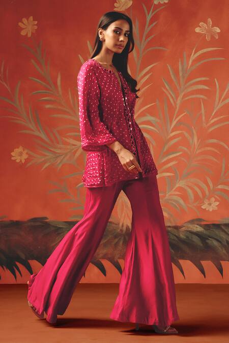 Twenty Nine_Red Linen Wild Berry Bootcut Pant _at_Aza_Fashions