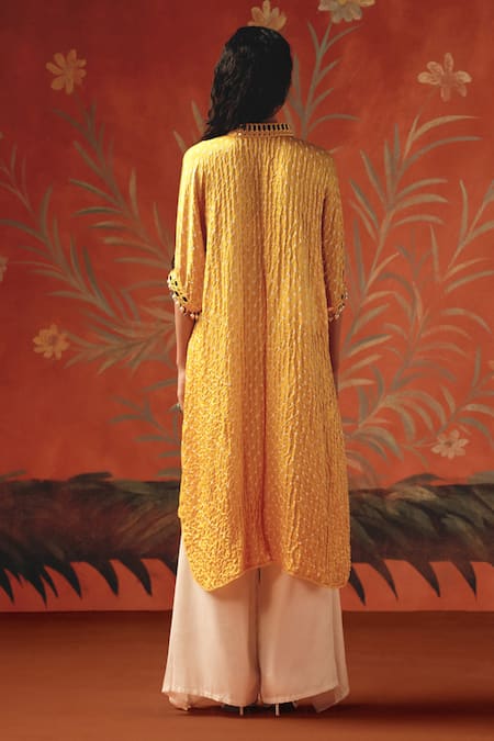 Shop_Twenty Nine_Yellow Silk Collared Honeycomb Gajji Kurta _at_Aza_Fashions