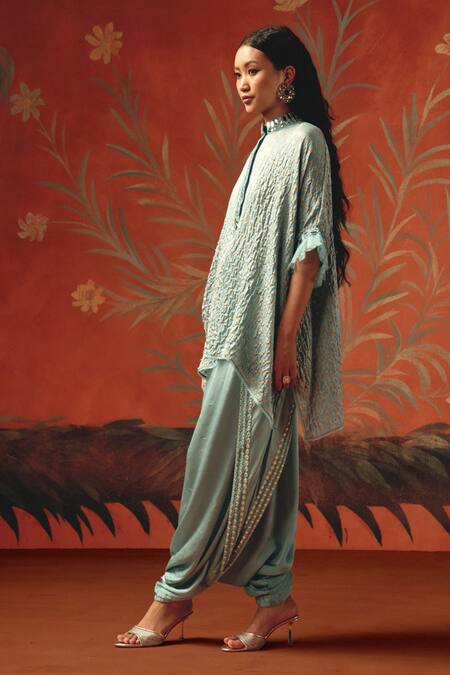 Buy Twenty Nine Blue Silk Embroidery Mandarin Collar Sea Foam Gajji Designer Kurta Online at Aza Fashions Buy_Twenty Nine_Blue Silk Embroidery Mandarin Collar Sea Foam Gajji Designer Kurta _Online_at_Aza_Fashions