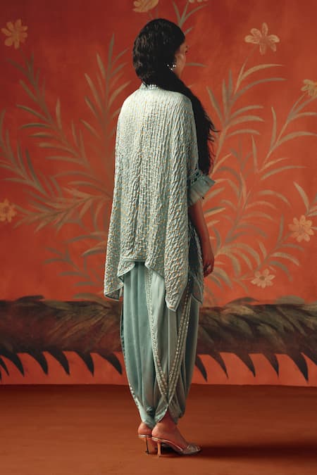 Shop Twenty Nine Blue Silk Embroidery Mandarin Collar Sea Foam Gajji Designer Kurta at Aza Fashions Shop_Twenty Nine_Blue Silk Embroidery Mandarin Collar Sea Foam Gajji Designer Kurta _at_Aza_Fashions