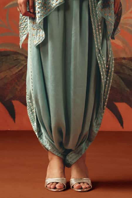 Twenty Nine_Blue Satin Sea Foam Dhoti Pant _Online_at_Aza_Fashions
