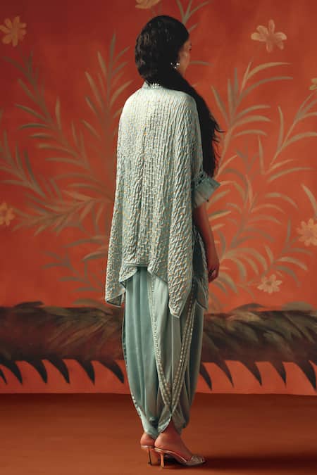 Shop_Twenty Nine_Blue Satin Sea Foam Dhoti Pant _at_Aza_Fashions