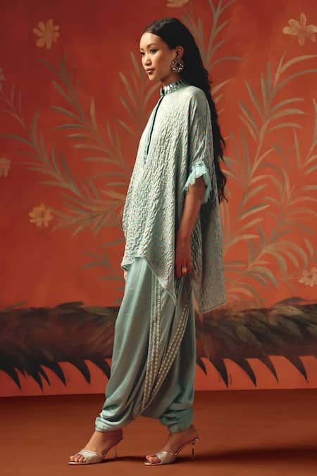Shop_Twenty Nine_Blue Satin Sea Foam Dhoti Pant _Online_at_Aza_Fashions