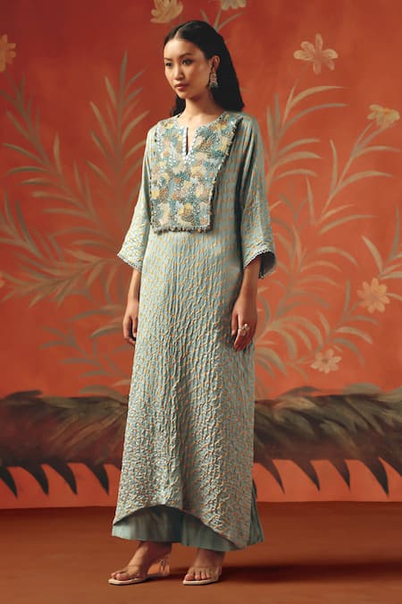 Twenty Nine Blue Chanderi Beads, Embroidery Sea Foam Palazzo 