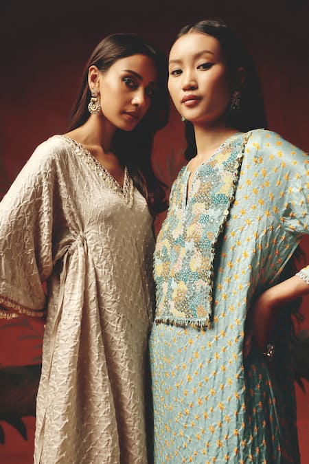 Shop_Twenty Nine_Blue Chanderi Beads, Embroidery Sea Foam Palazzo _Online_at_Aza_Fashions
