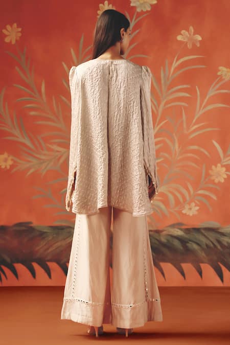 Shop_Twenty Nine_Peach Chanderi Silk Moon Dust Palazzo _at_Aza_Fashions