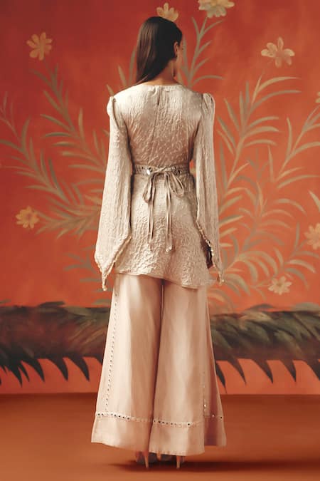 Twenty Nine_Peach Chanderi Silk Moon Dust Palazzo _Online_at_Aza_Fashions