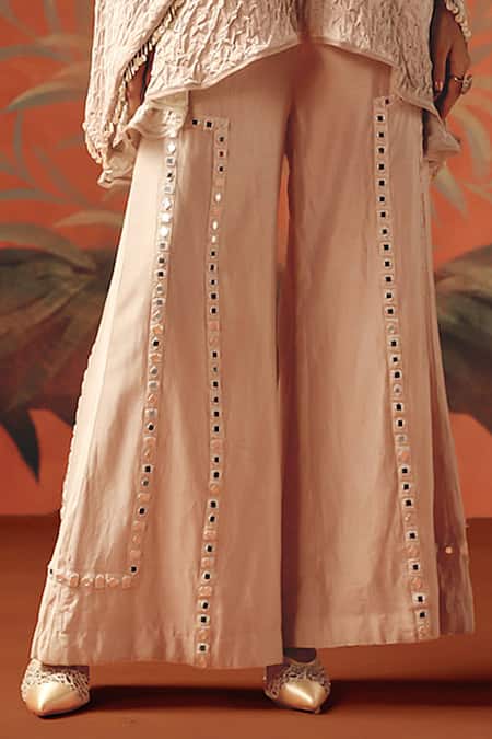 Buy_Twenty Nine_Peach Chanderi Silk Moon Dust Palazzo _Online_at_Aza_Fashions