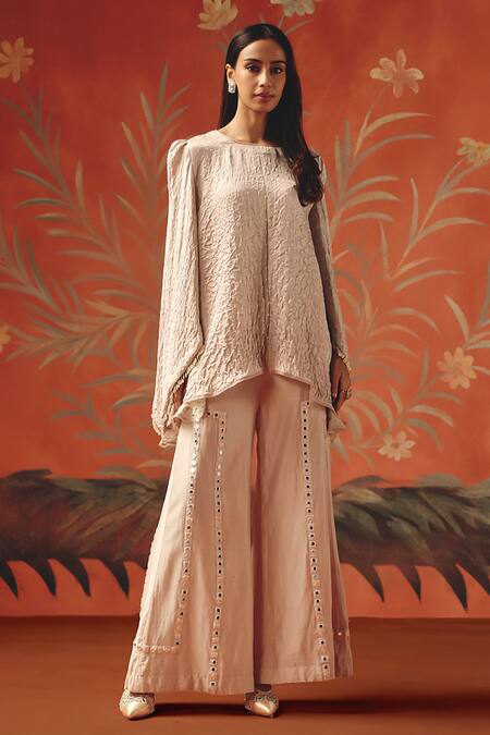 Twenty Nine_Peach Chanderi Silk Moon Dust Palazzo _at_Aza_Fashions