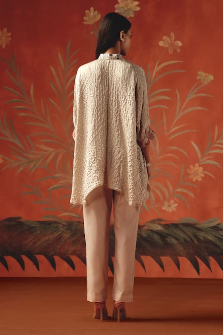 Shop_Twenty Nine_Peach Chanderi Moon Dust Cigarette Pant _at_Aza_Fashions