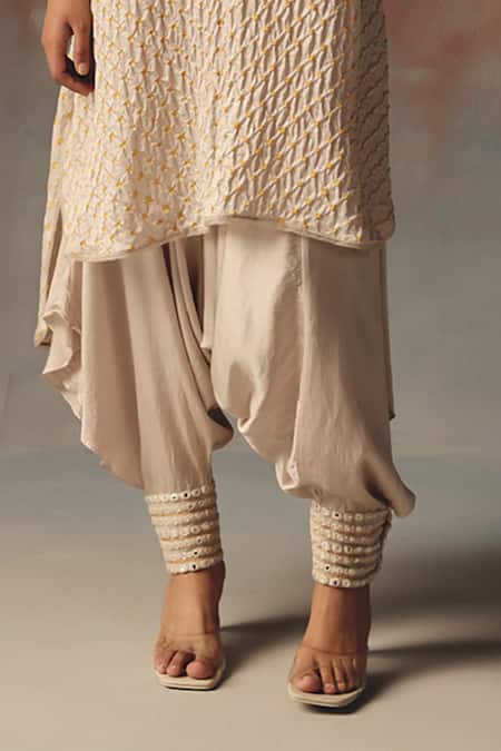 Shop Twenty Nine Off White Satin Moon Dust Dhoti Pant Online at Aza Fashions Shop_Twenty Nine_Off White Satin Moon Dust Dhoti Pant _Online_at_Aza_Fashions