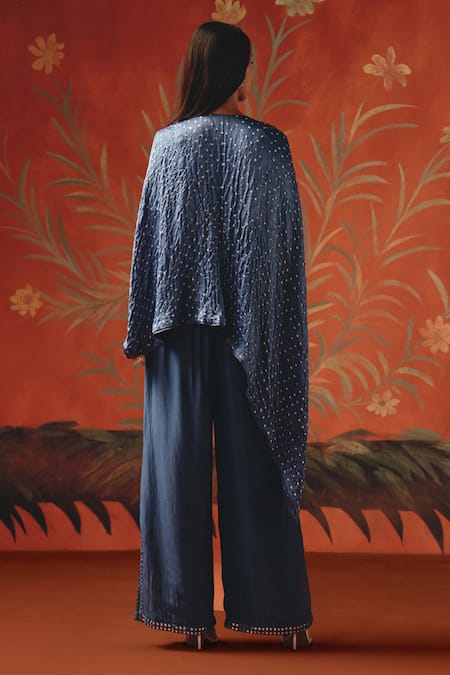 Shop_Twenty Nine_Blue Square Neck Twilight Gajji Silk Cape Top _at_Aza_Fashions