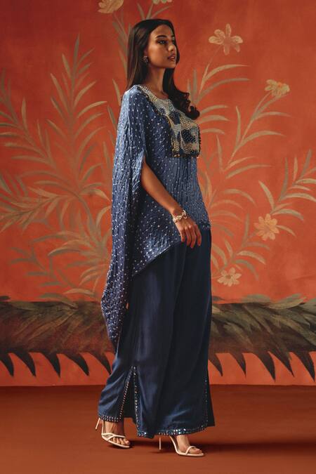 Shop_Twenty Nine_Blue Square Neck Twilight Gajji Silk Cape Top _Online_at_Aza_Fashions