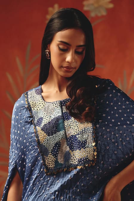 Twenty Nine_Blue Square Neck Twilight Gajji Silk Cape Top _at_Aza_Fashions