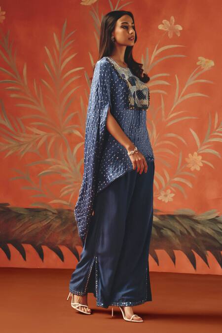 Twenty Nine_Blue Tulle, Satin Twilight Pant _Online_at_Aza_Fashions