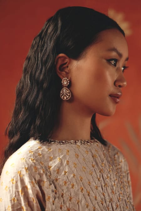 Shop Twenty Nine Pink Silk Embroidery Round Neck Moon Dust Gajji Tunic Top Online at Aza Fashions Shop_Twenty Nine_Pink Silk Embroidery Round Neck Moon Dust Gajji Tunic Top _Online_at_Aza_Fashions