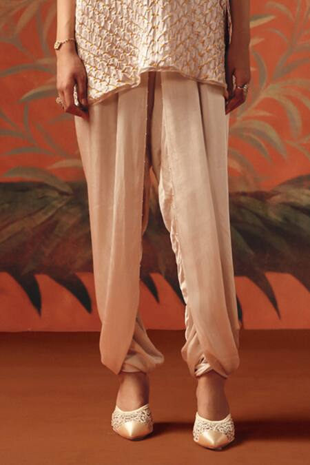 Twenty Nine_Pink Satin Moon Dust Dhoti Pant _Online_at_Aza_Fashions