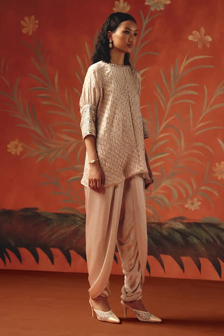Shop_Twenty Nine_Pink Satin Moon Dust Dhoti Pant _at_Aza_Fashions