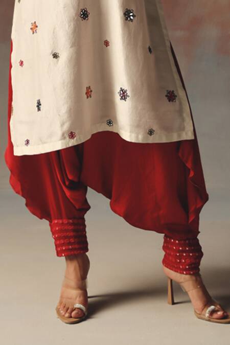 Twenty Nine_Red Satin Dhoti Pant _Online_at_Aza_Fashions