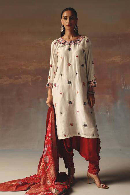 Shop_Twenty Nine_Red Satin Dhoti Pant _Online_at_Aza_Fashions