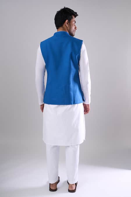 Arihant Rai Sinha Royal Blue Poly Jacquard Bundi 
