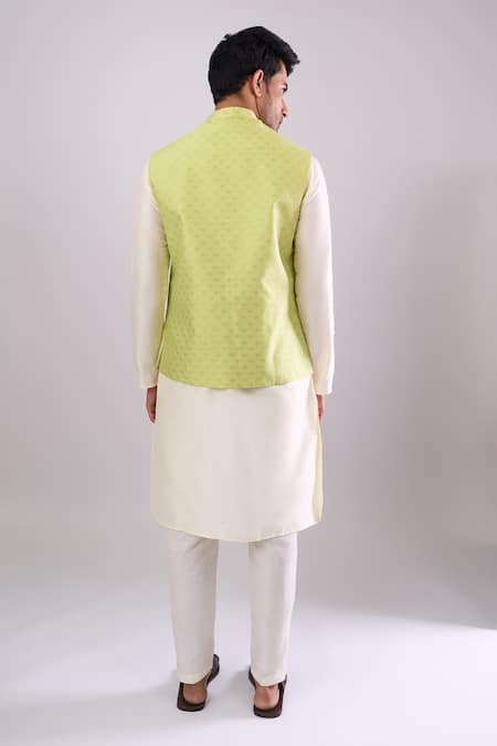 Arihant Rai Sinha Green Poly Jacquard Bundi 