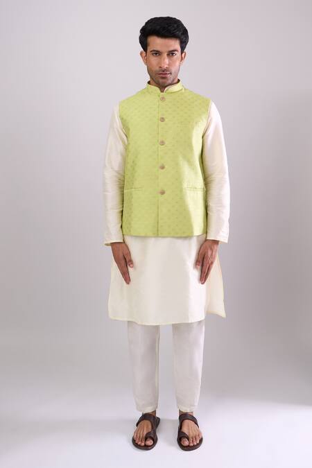 Arihant Rai Sinha Green Polyester, Jacquard Poly Bundi Online at Aza Fashions Arihant Rai Sinha_Green Polyester, Jacquard Poly Bundi _Online_at_Aza_Fashions