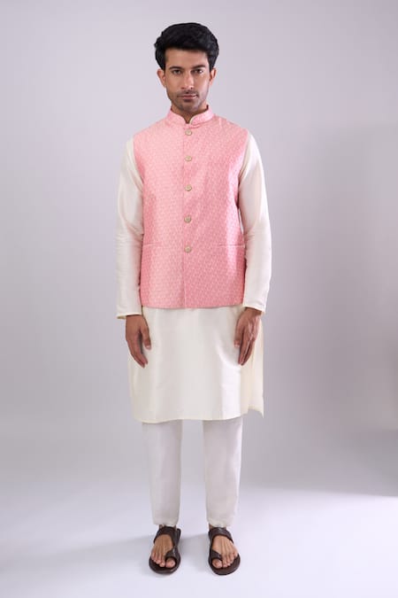 Arihant Rai Sinha Pink Polyester, Jacquard Poly Bundi Online at Aza Fashions Arihant Rai Sinha_Pink Polyester, Jacquard Poly Bundi _Online_at_Aza_Fashions