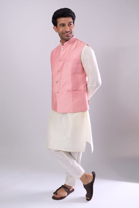 Shop Arihant Rai Sinha Pink Polyester, Jacquard Poly Bundi Online at Aza Fashions Shop_Arihant Rai Sinha_Pink Polyester, Jacquard Poly Bundi _Online_at_Aza_Fashions