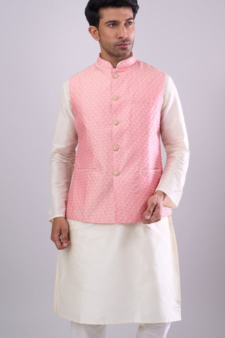 Arihant Rai Sinha Pink Polyester, Jacquard Poly Bundi at Aza Fashions Arihant Rai Sinha_Pink Polyester, Jacquard Poly Bundi _at_Aza_Fashions