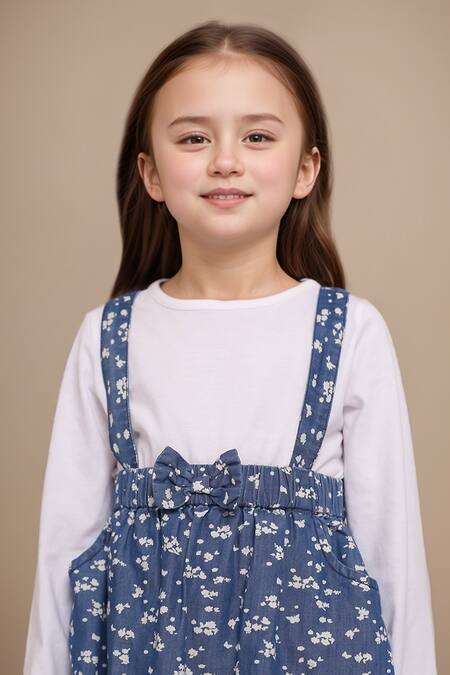 Buy Petite Pomme White Cotton Girls Jersey T-shirt And Denim Dungaree Set Online at Aza Fashions Buy_Petite Pomme_White Cotton Girls Jersey T-shirt And Denim Dungaree Set_Online_at_Aza_Fashions