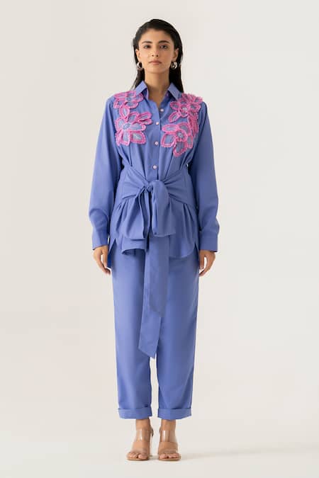 K-Anshika Sky Blue Floral Applique Co-ord Set 