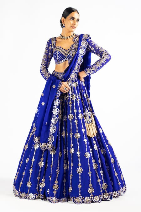 Vvani By Vani Vats Floral Mirror Embroidered Bridal Lehenga Set 