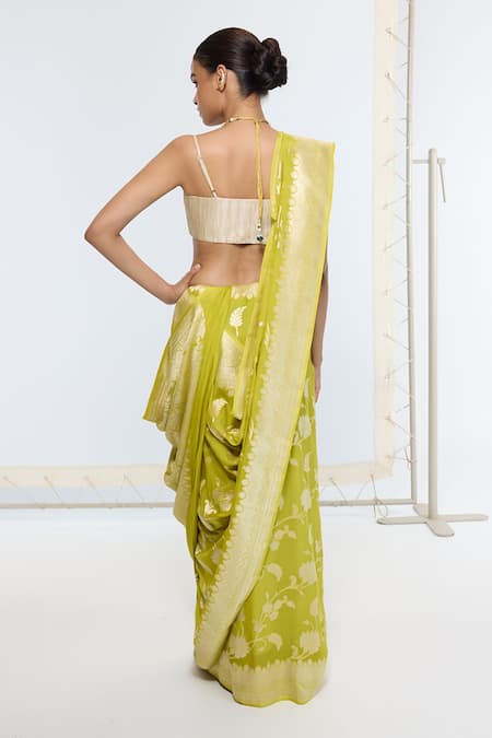 Ekaya Banaras Kadwa Pattern Yellow Georgette Saree With Running Blouse 
