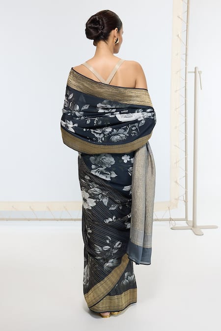 Ekaya Banaras Blue Crepe Printed Saree With Running Blouse Piece Online at Aza Fashions Ekaya Banaras_Blue Crepe Printed Saree With Running Blouse Piece _Online_at_Aza_Fashions