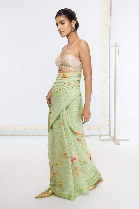Buy Ekaya Banaras Green Georgette Printed Saree With Running Blouse Online at Aza Fashions Buy_Ekaya Banaras_Green Georgette Printed Saree With Running Blouse _Online_at_Aza_Fashions